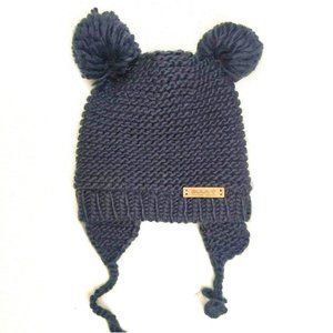 Bula Kids Winter Cap Knit Beanie Navy Blue Soft Lining Puffs Flaps Ties at Chin